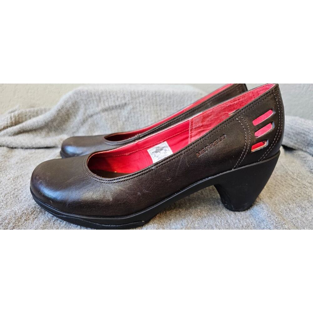 Merrell Women's Leather Pump Heels Shoes J56124 Coffee Brown Sz 9.5 Cutout Round